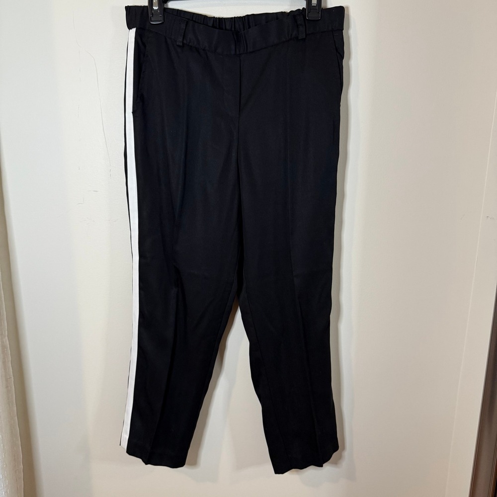 Drew Pants‎ Medium Black Tencel Cropped Elastic Waist White Stripe Side Casual
